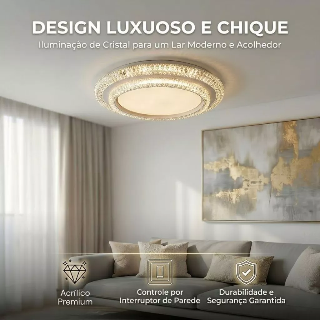 Luminária Plafon Dupla Redondo Led 3 Cores 72w Branco Brilhante Sobrepor Bivolt